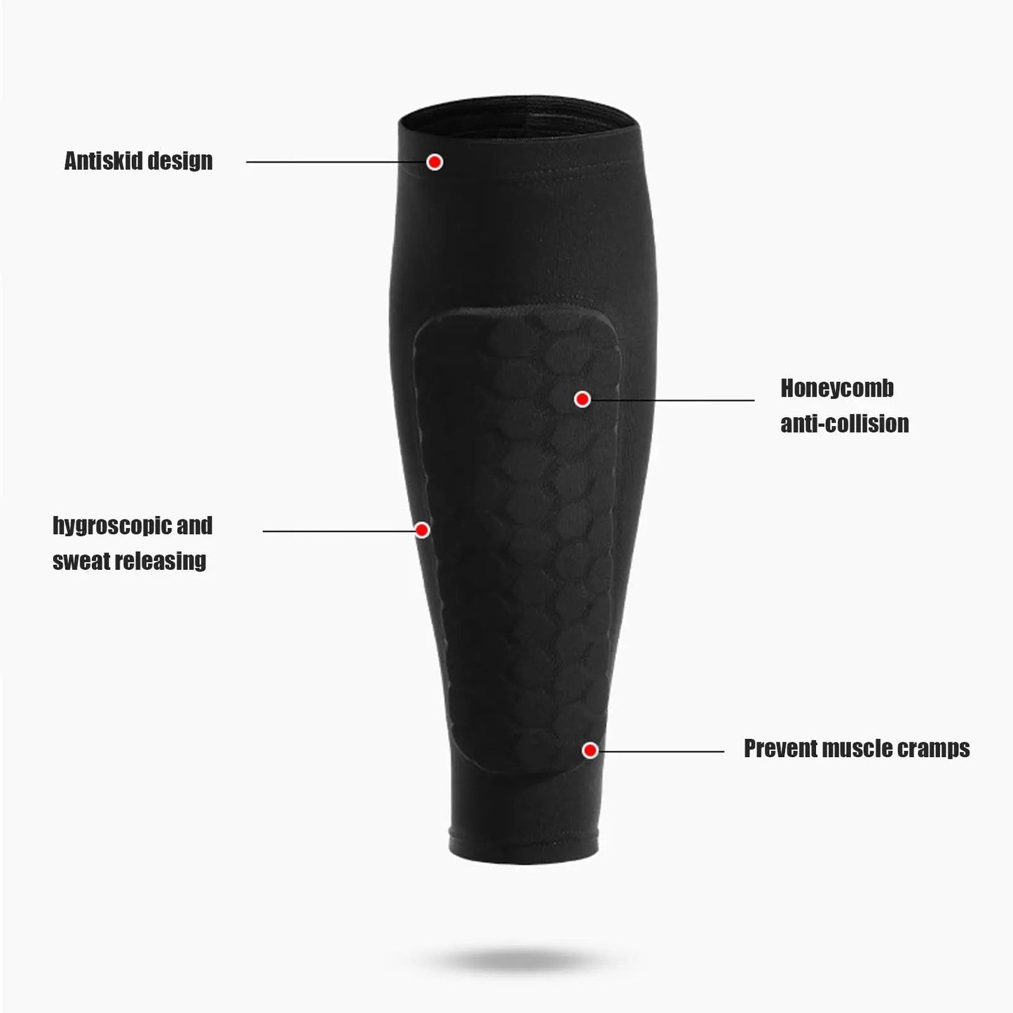 Soccer Shin Guards - Honeycomb Design, Elasticized Compression Sleeves