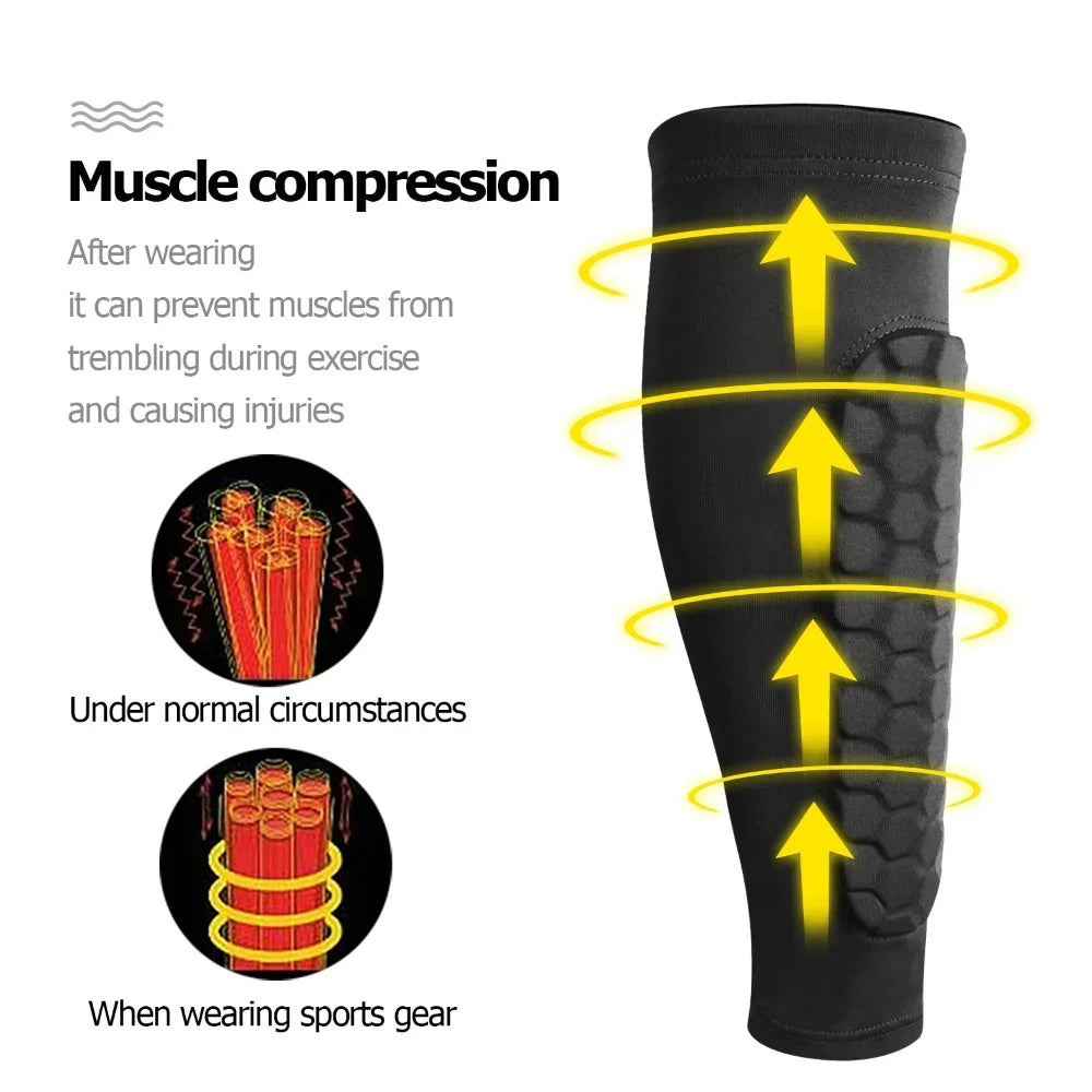 Soccer Shin Guards - Honeycomb Design, Elasticized Compression Sleeves
