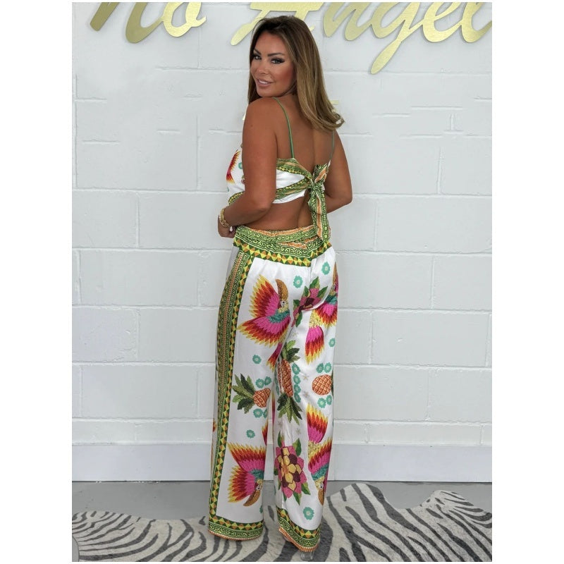 Spaghetti Strap Printed Top & Loose Pants 2-Piece Set
