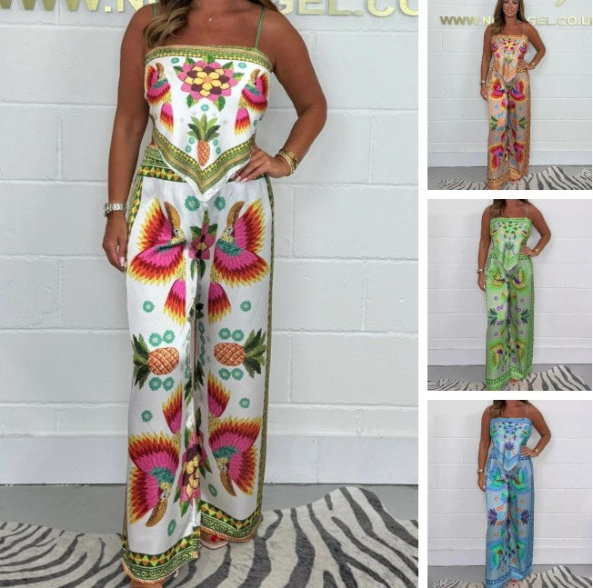 Spaghetti Strap Printed Top & Loose Pants 2-Piece Set