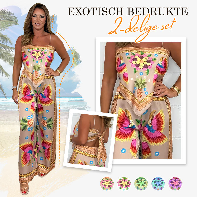 Spaghetti Strap Printed Top & Loose Pants 2-Piece Set