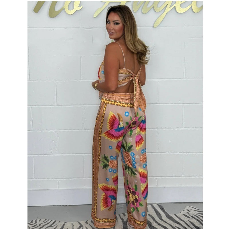 Spaghetti Strap Printed Top & Loose Pants 2-Piece Set