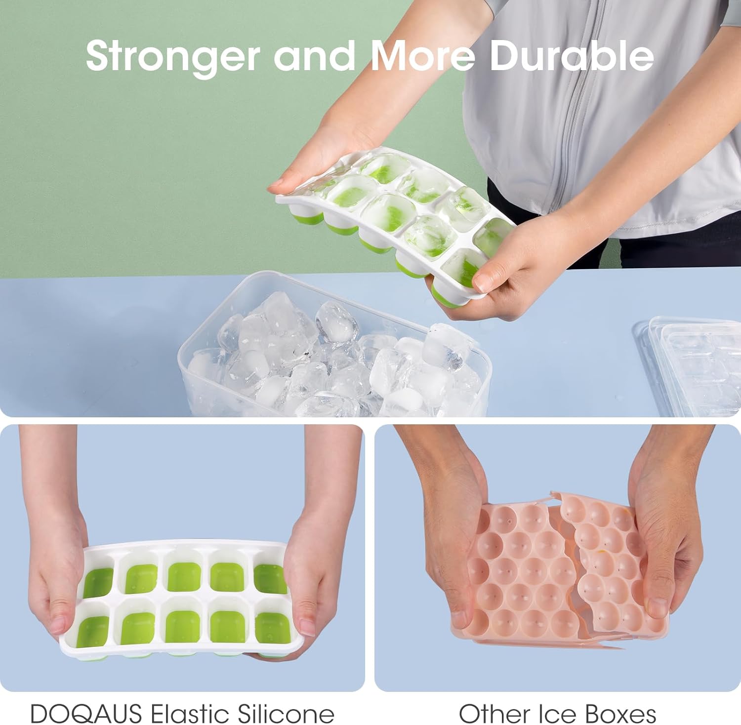 Stackable Silicone Ice Cube Trays with Storage Bin