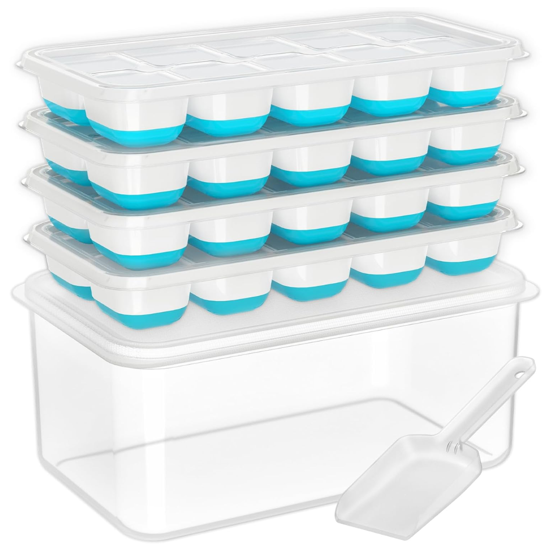 Stackable Silicone Ice Cube Trays with Storage Bin
