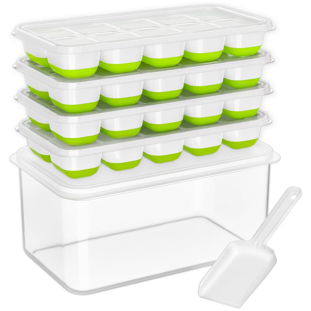 Stackable Silicone Ice Cube Trays with Storage Bin