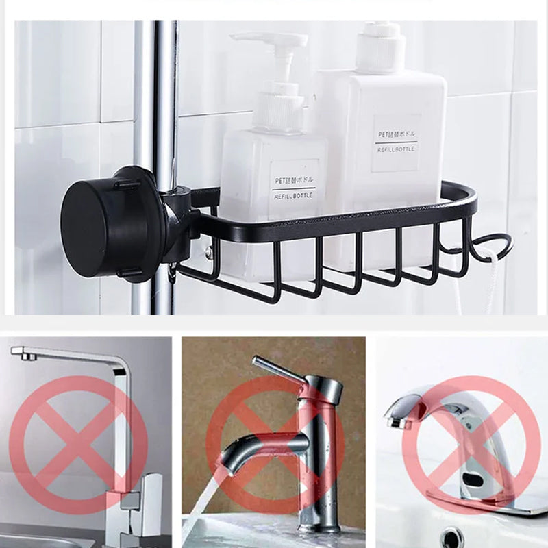 Rustproof Aluminum Shower Holder for Shampoo & Soap – Silver or Black – No-Drill