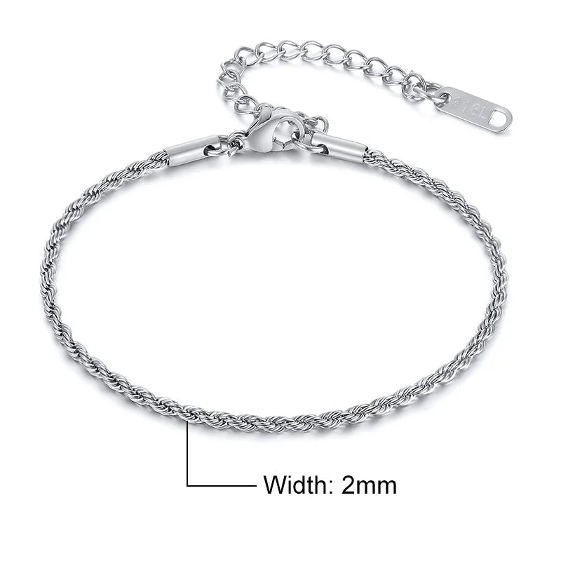 Stainless Steel Twisted Singapore Rope Chain Bracelet