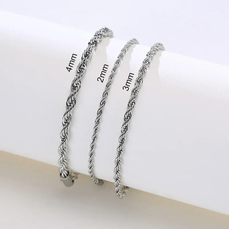 Stainless Steel Twisted Singapore Rope Chain Bracelet