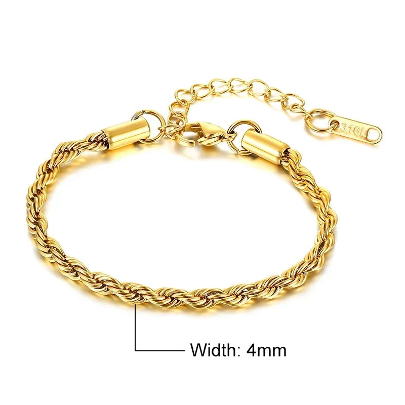Stainless Steel Twisted Singapore Rope Chain Bracelet