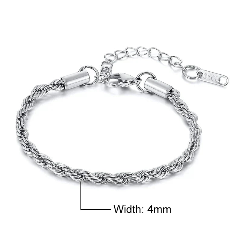 Stainless Steel Twisted Singapore Rope Chain Bracelet