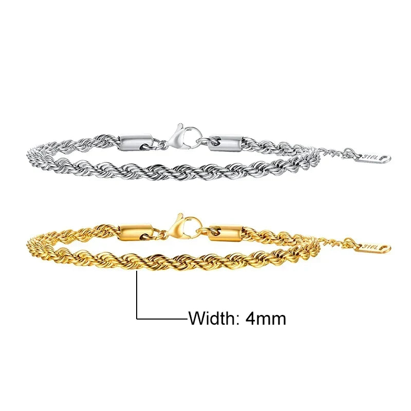 Stainless Steel Twisted Singapore Rope Chain Bracelet