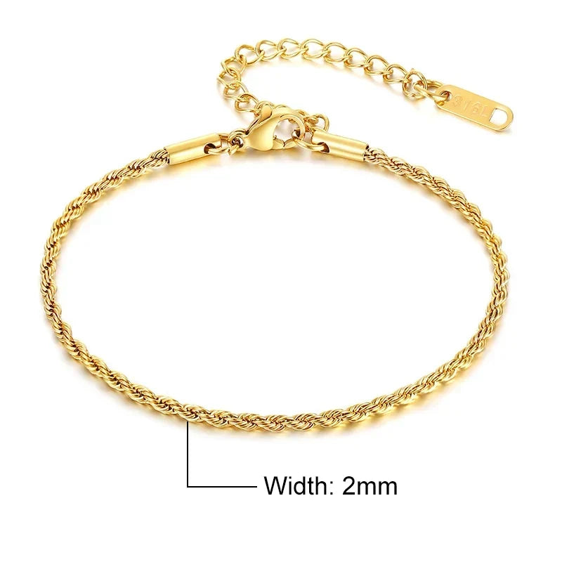 Stainless Steel Twisted Singapore Rope Chain Bracelet