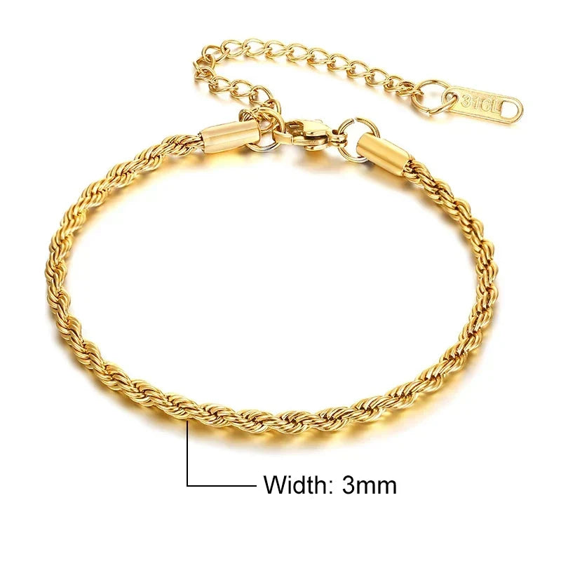 Stainless Steel Twisted Singapore Rope Chain Bracelet
