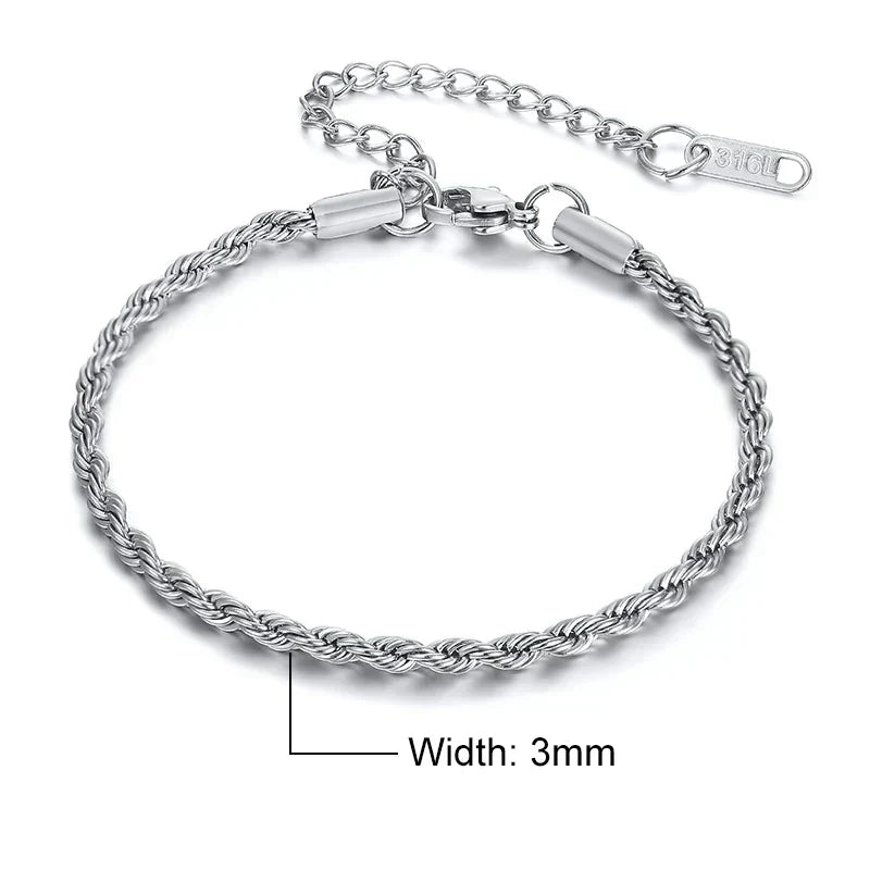 Stainless Steel Twisted Singapore Rope Chain Bracelet