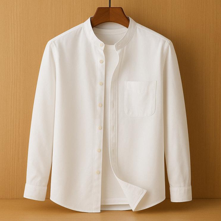Image of Steven | Men's Long Sleeve Band Collar Button-Down Shirt