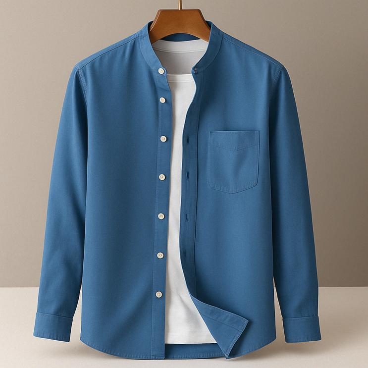 Image of Steven | Men's Long Sleeve Band Collar Button-Down Shirt