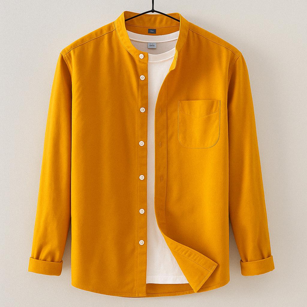 Image of Steven | Men's Long Sleeve Band Collar Button-Down Shirt