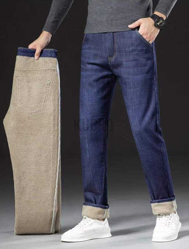 Straight Men's Pants in Lambskin Denim Style