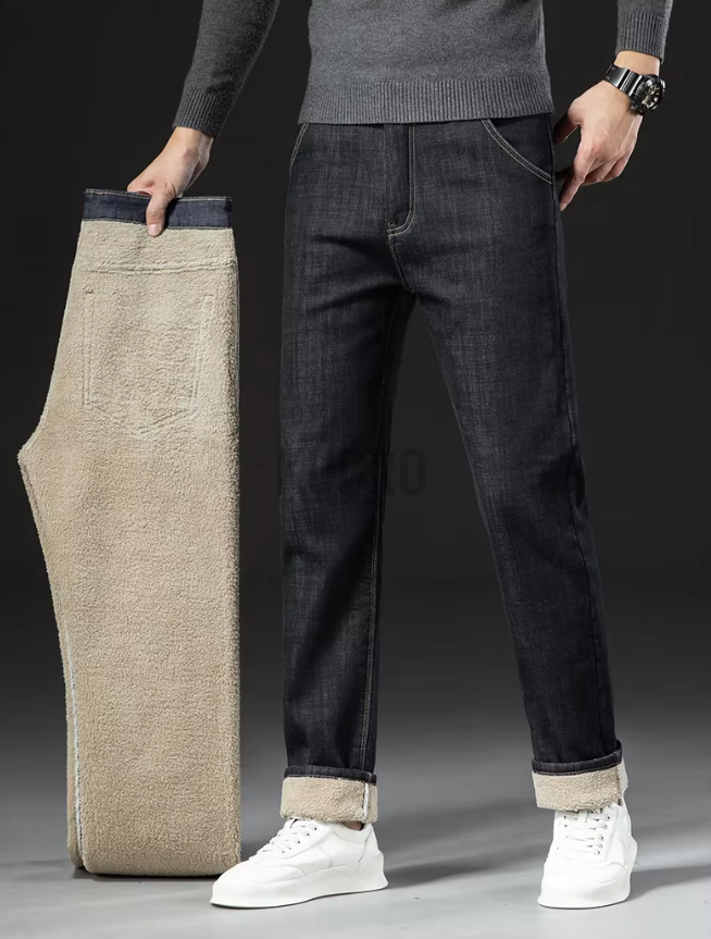 Straight Men's Pants in Lambskin Denim Style