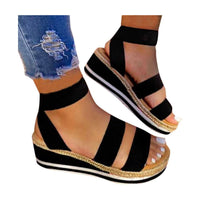 Womens Open-Toe Crossed Strap Espadrille Wedges