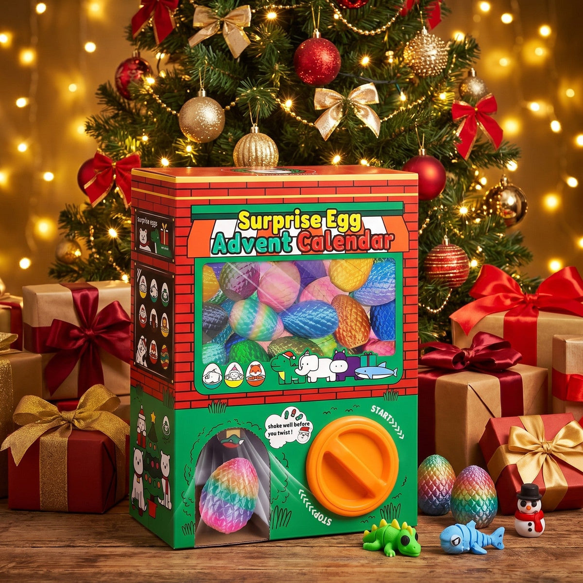Surprise Egg Advent Calendar, Gumball Machine Box with 24 Flexible Figures