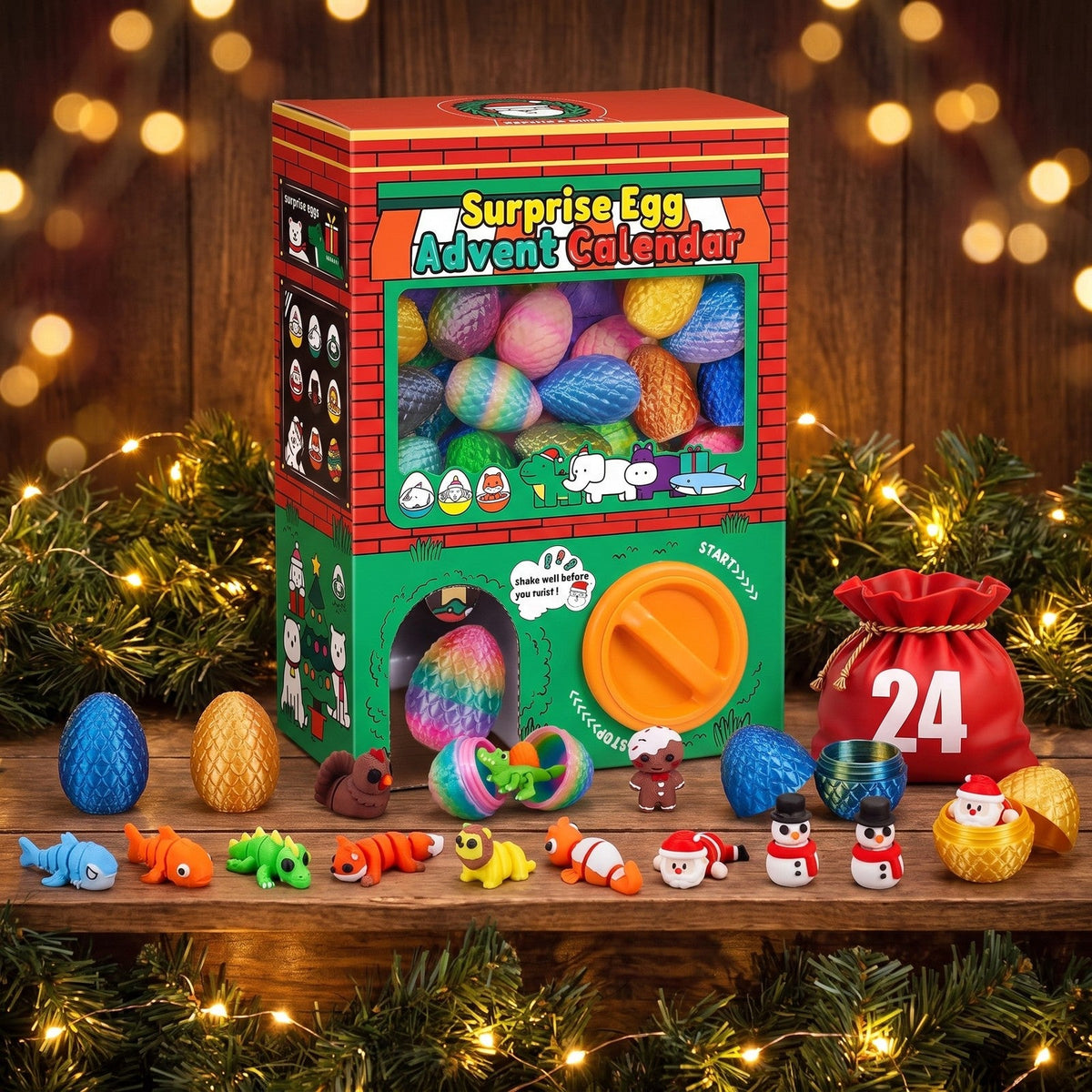 Surprise Egg Advent Calendar, Gumball Machine Box with 24 Flexible Figures