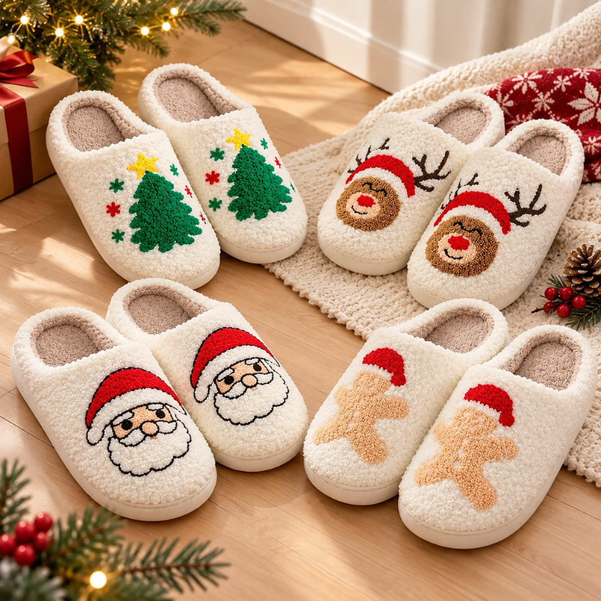 Teddy Slippers - Retro Christmas Slippers with Non-Slip Sole