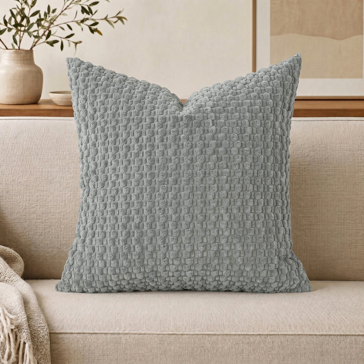 Textured Chenille Throw Pillow with Raised Bobble Weave