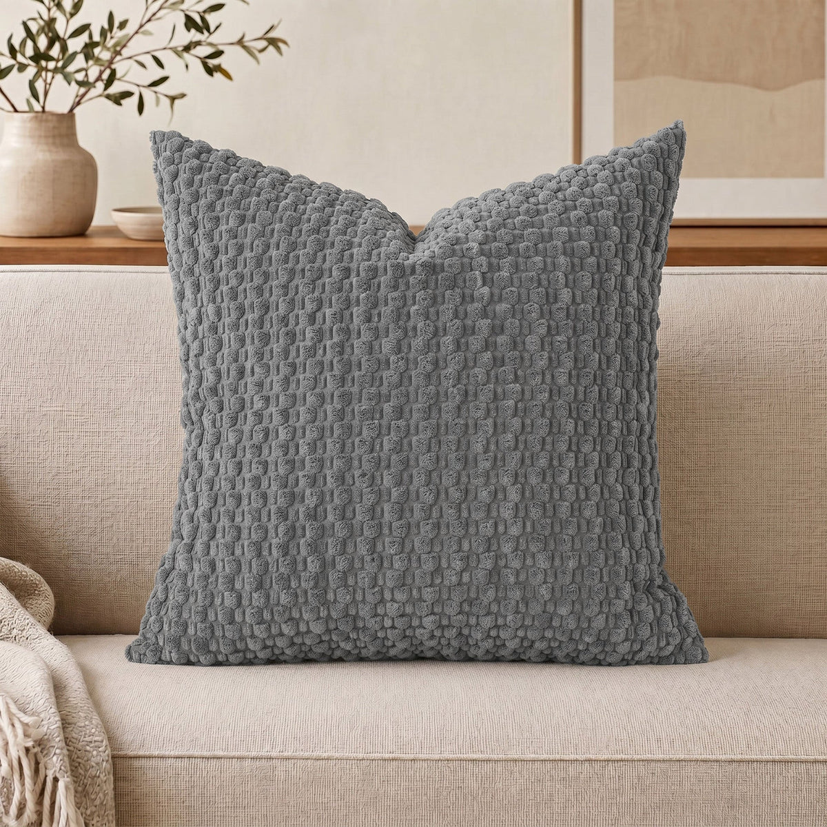Textured Chenille Throw Pillow with Raised Bobble Weave