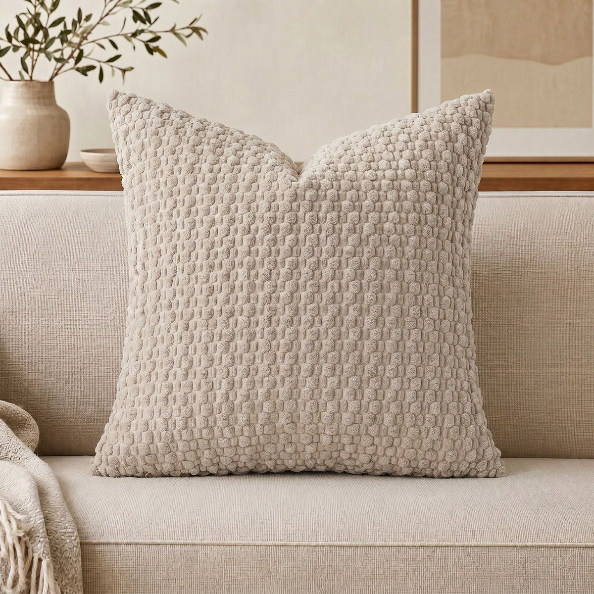 Textured Chenille Throw Pillow with Raised Bobble Weave