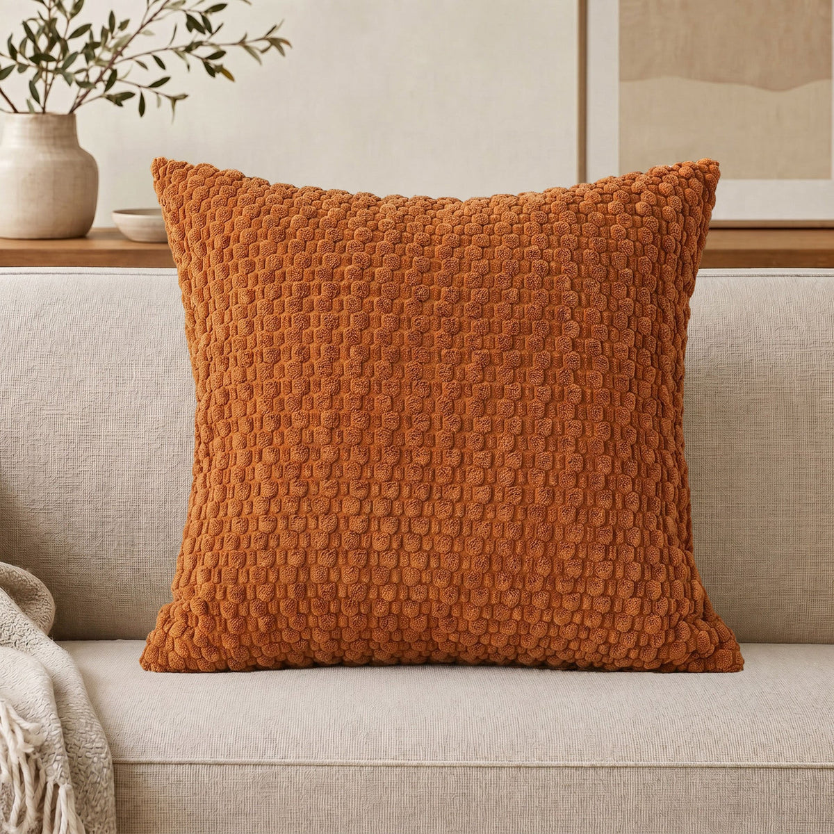 Textured Chenille Throw Pillow with Raised Bobble Weave