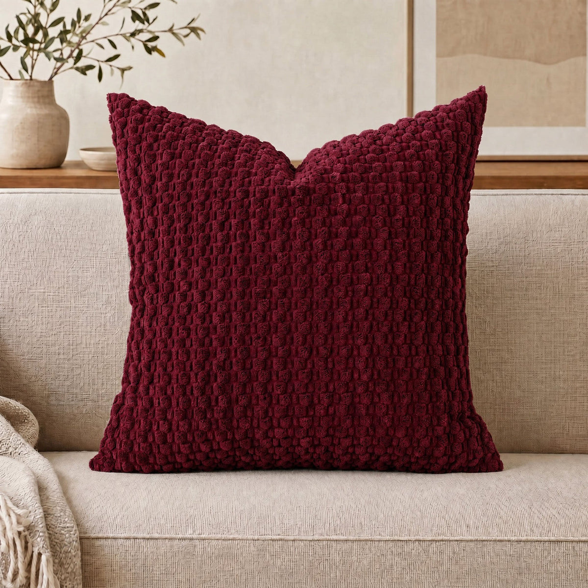 Textured Chenille Throw Pillow with Raised Bobble Weave