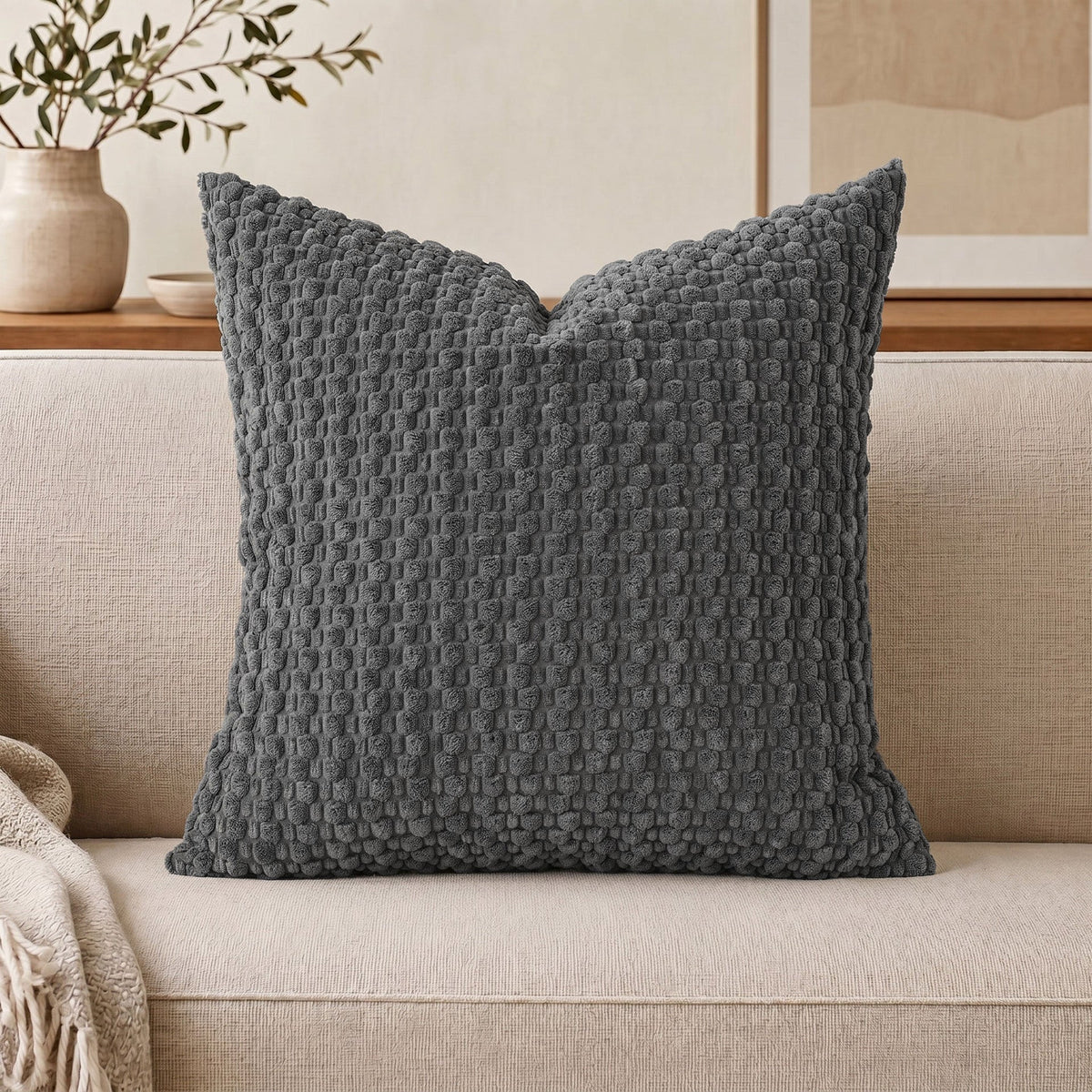 Textured Chenille Throw Pillow with Raised Bobble Weave