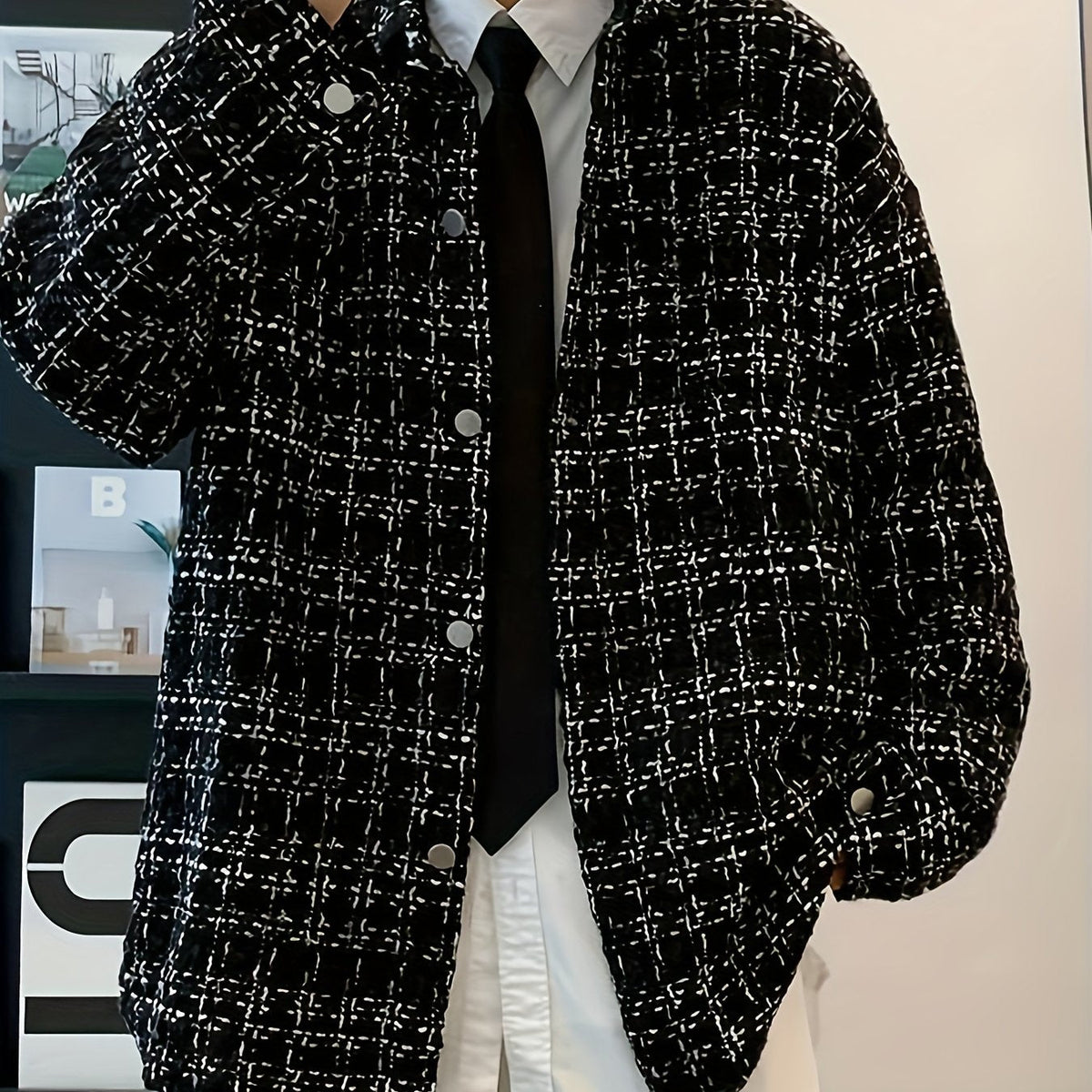 Textured Plaid Shirt Jacket