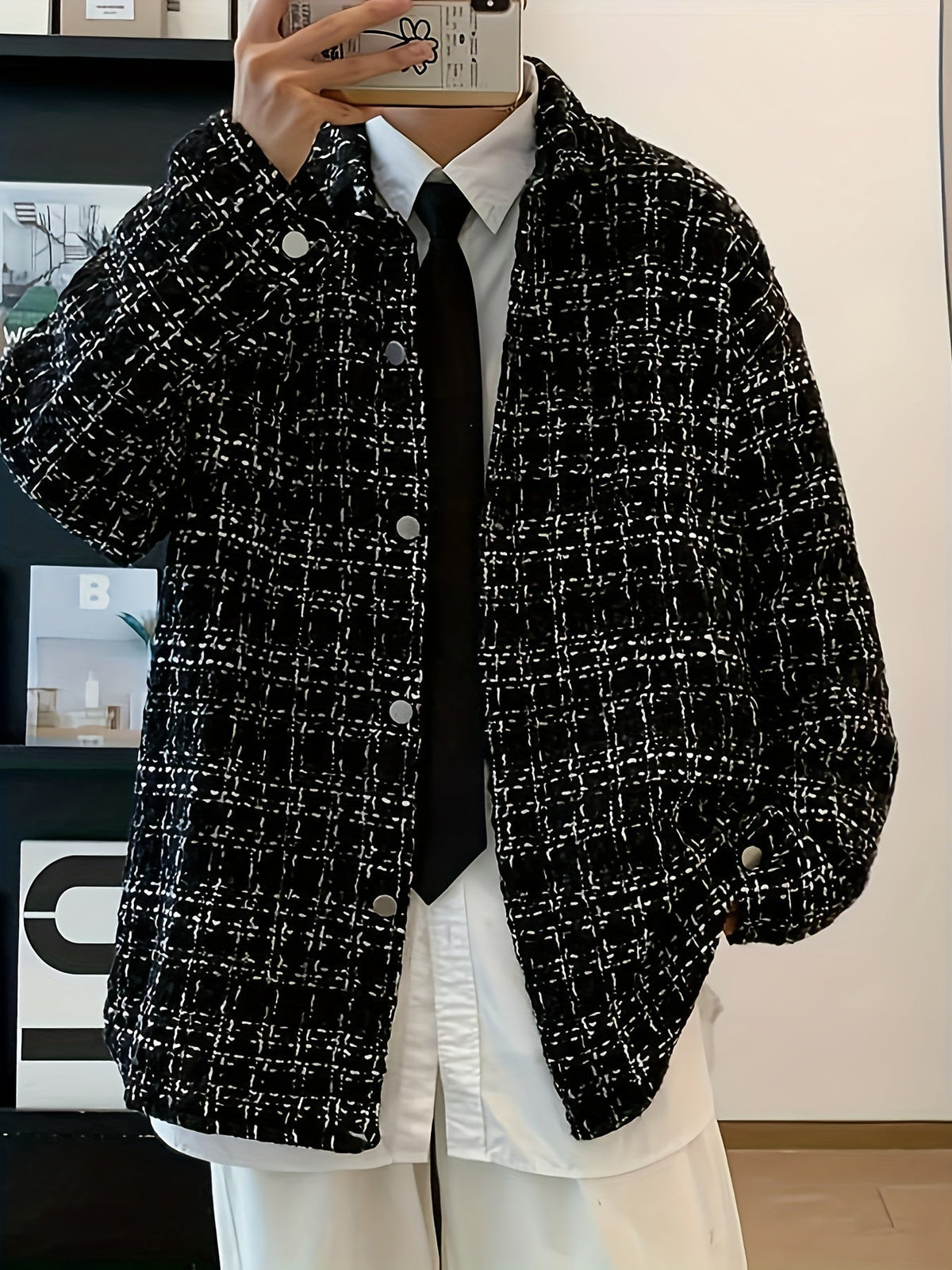Textured Plaid Shirt Jacket