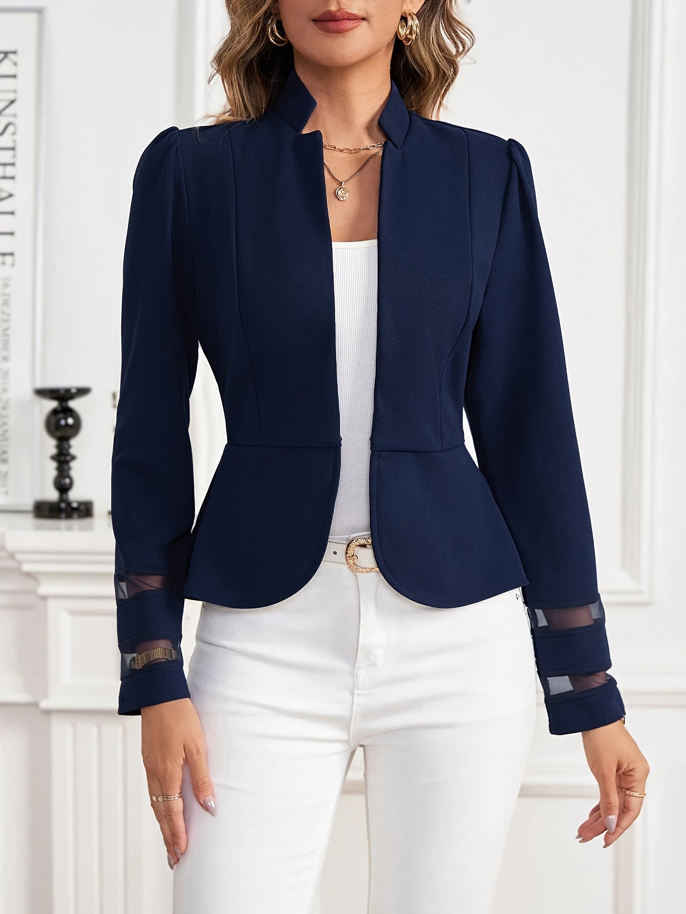 Image of Theresa | Women's Peplum Open Front Formal Blouse