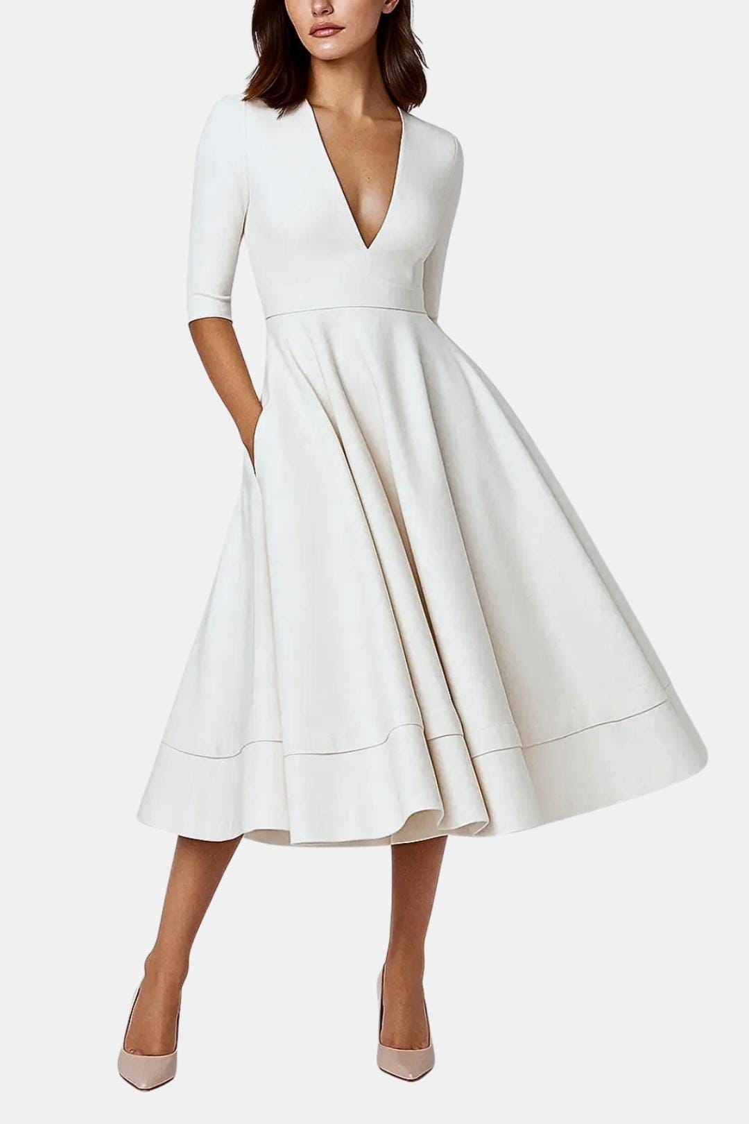 Image of Tina | Women's V-Neck A-Line Midi Dress