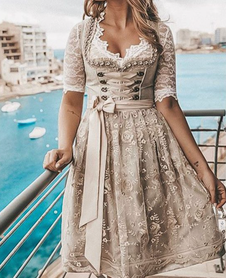 Traditional Dirndl Dress with Laced Bodice for Oktoberfest | Wearclo