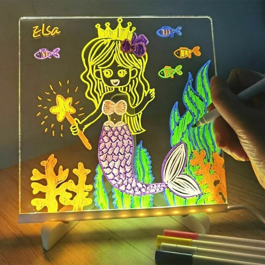 Transparent Luminous Acrylic Writing Board with 7 Colored Markers – Reusable Message Board with LED Lighting