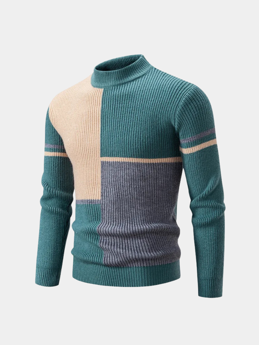 Image of Trey | Men's Color Block Mock Neck Long Sleeve Sweater