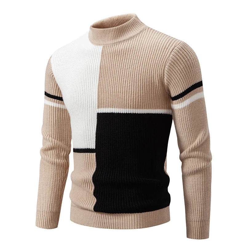 Image of Trey | Men's Color Block Mock Neck Long Sleeve Sweater