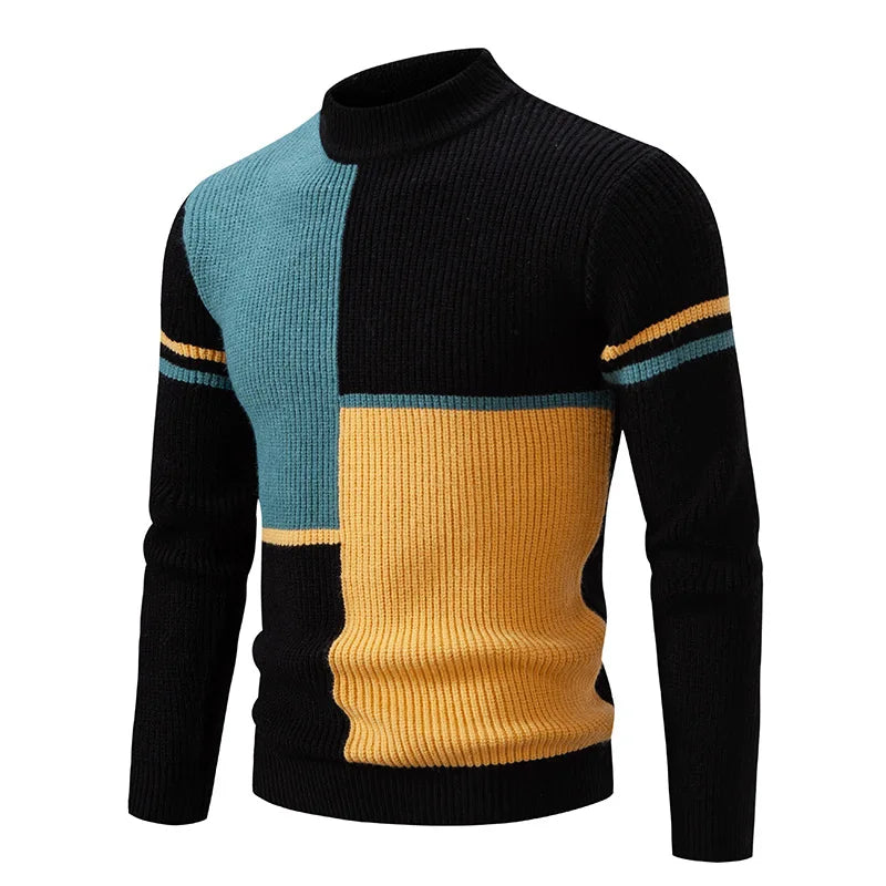 Image of Trey | Men's Color Block Mock Neck Long Sleeve Sweater