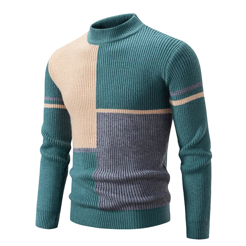 Image of Trey | Men's Color Block Mock Neck Long Sleeve Sweater
