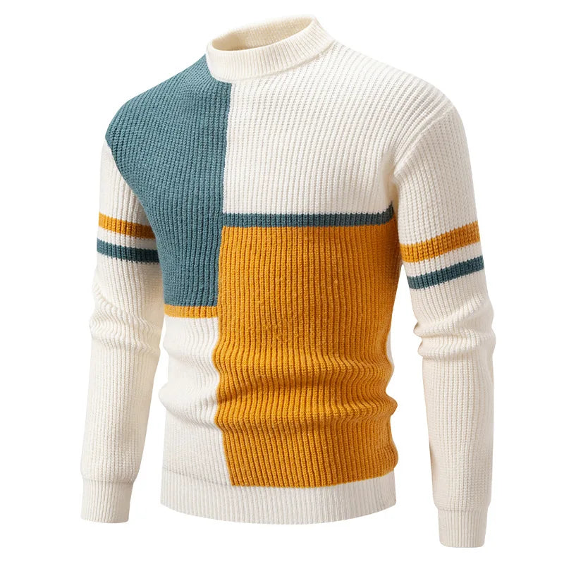 Image of Trey | Men's Color Block Mock Neck Long Sleeve Sweater