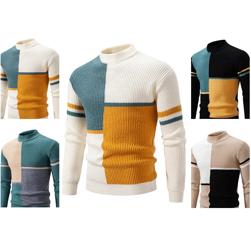 Image of Trey | Men's Color Block Mock Neck Long Sleeve Sweater