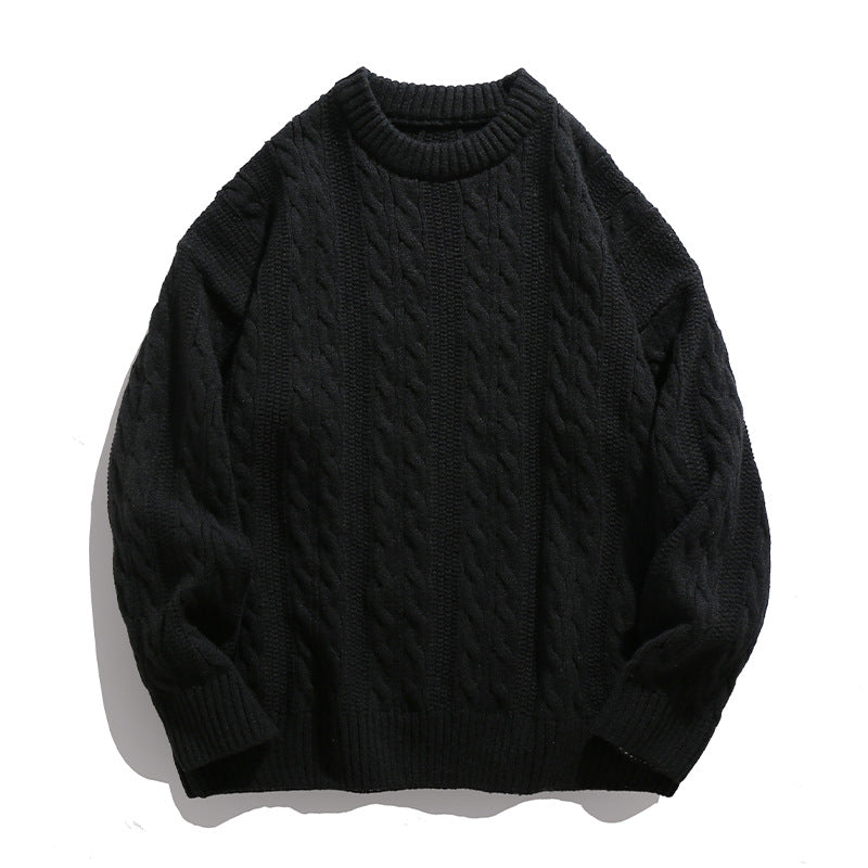 Unisex Boxy Cable-Knit Sweater with Ribbed Hem