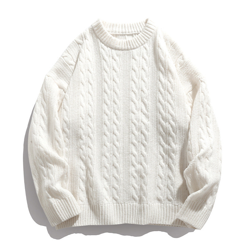 Unisex Boxy Cable-Knit Sweater with Ribbed Hem