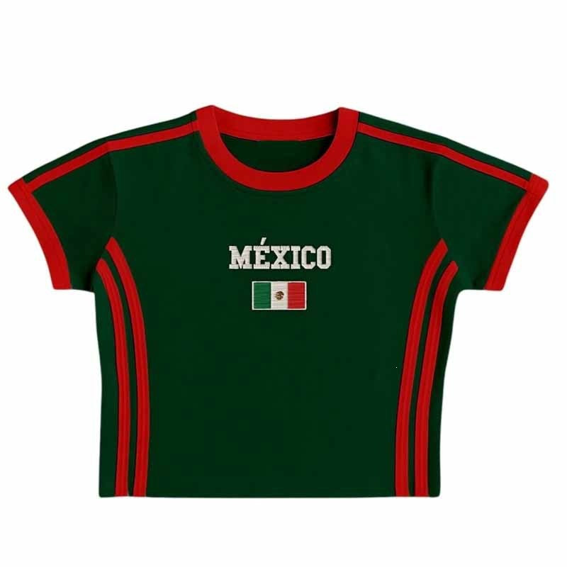 Unisex Slim Fit Retro Sporty Short Sleeve T-Shirt with Flag Motif