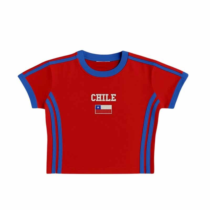 Unisex Slim Fit Retro Sporty Short Sleeve T-Shirt with Flag Motif