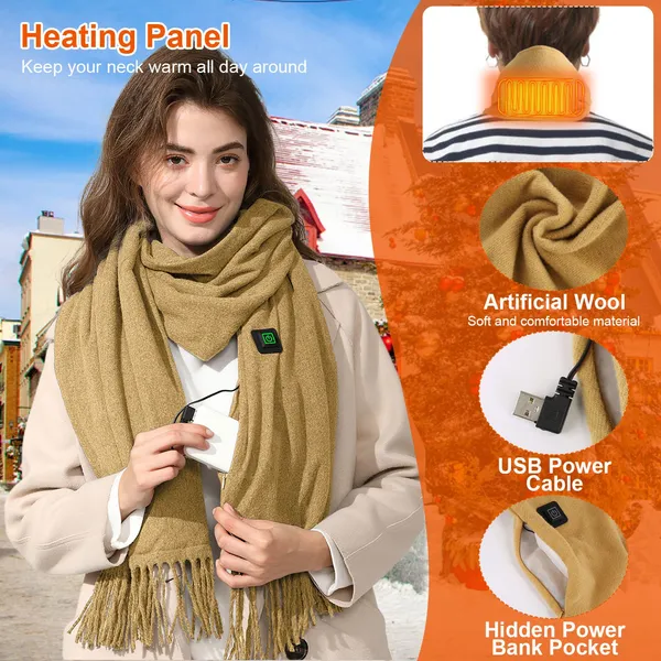 USB-Heated Fleece Scarf and Neck Wrap with Three Temperature Settings